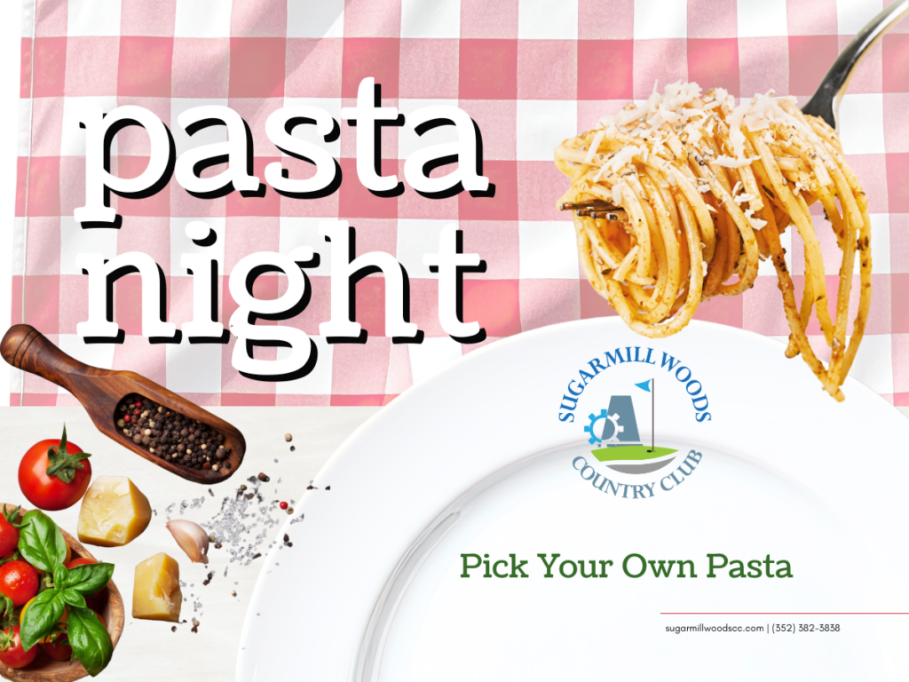pasta night, pasta on a fork, bowl, italian spices, red and white checkered tablecloth